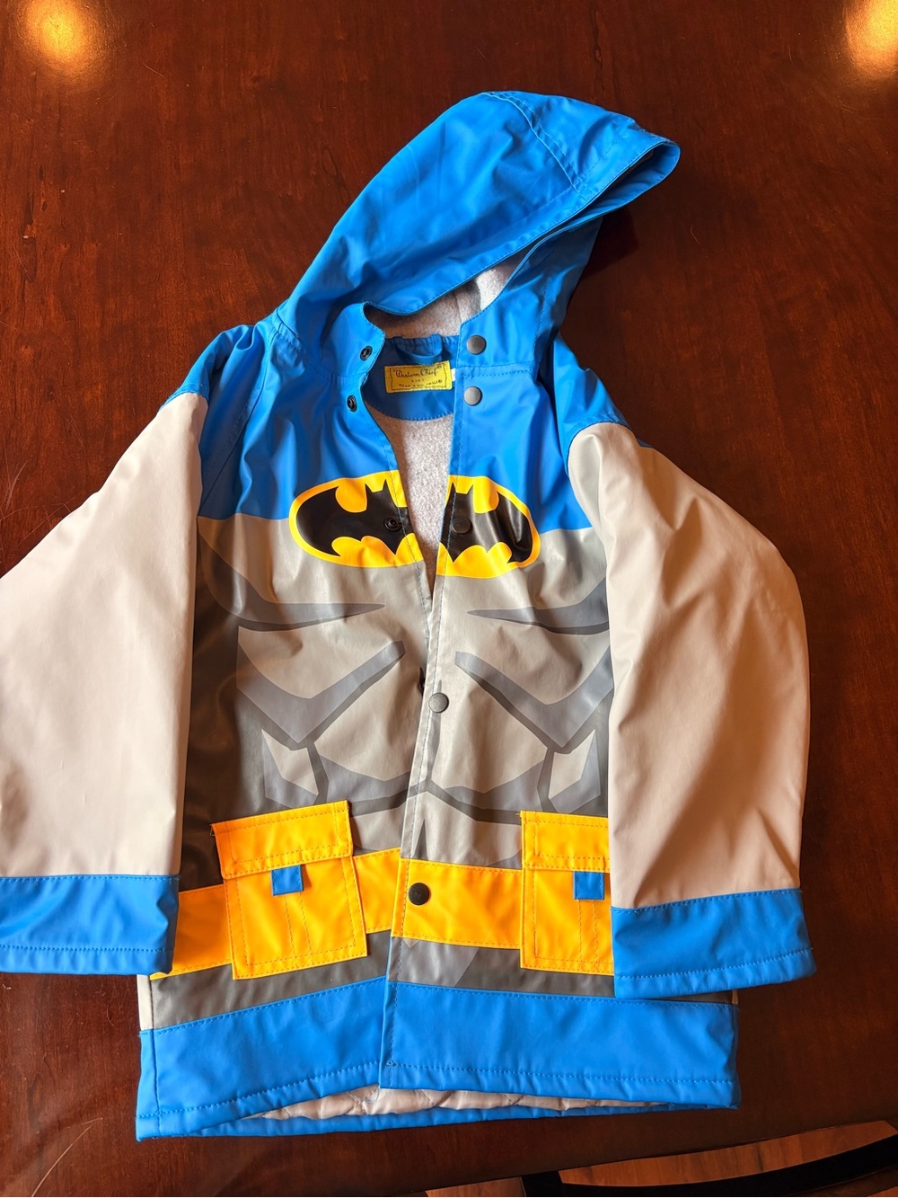 Western Chief Batman Kids Raincoat in Blue, Gray & Yellow